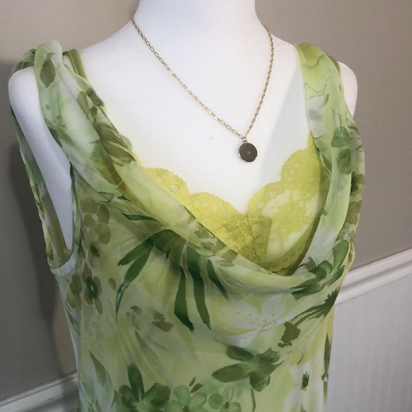Y2K / 90’s green floral cowl neck formal dress - Picture 2 of 5